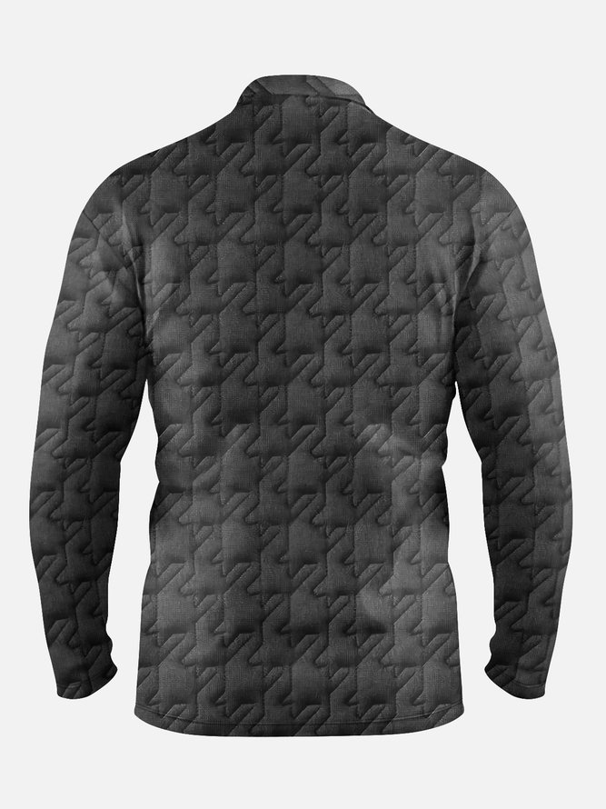 3D Abstract Houndstooth Long Sleeve Casual Polo Shirt