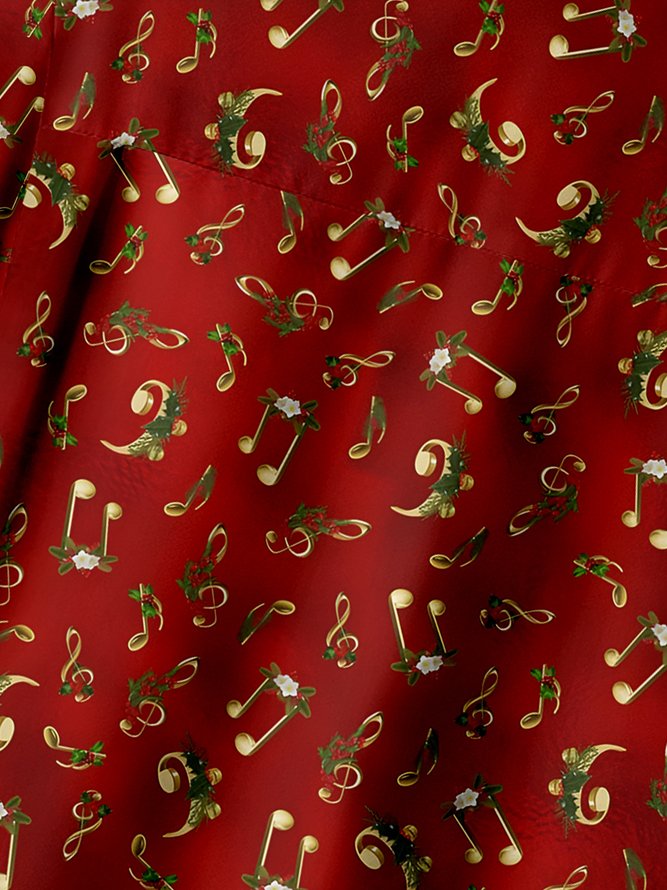 Christmas Musical Santa Chest Pocket Short Sleeve Hawaiian Shirt
