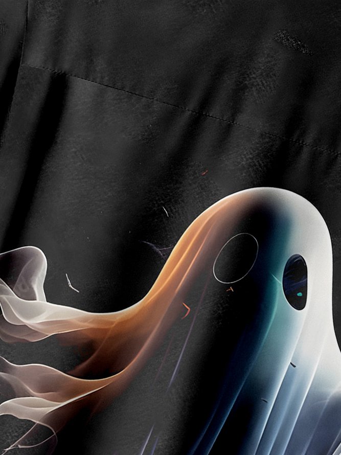 Halloween Ghost Chest Pocket Short Sleeve Casual Shirt