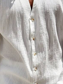 Cotton Plain Long Sleeves Notch Neck Casual Shirt