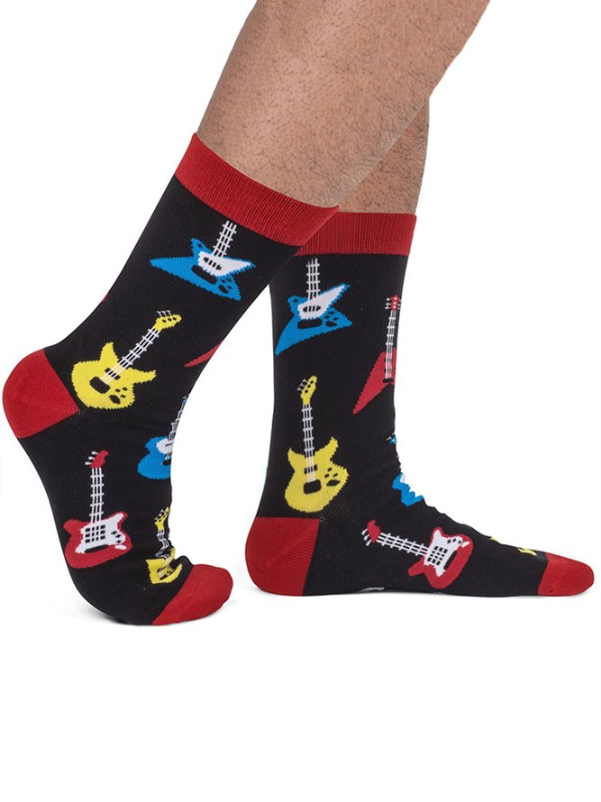1pair Rock Guitar Letters Unisex Mid-calf Socks
