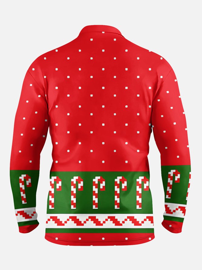 Christmas Cat Candy Cane Long Sleeve Vacation Polo Shirt