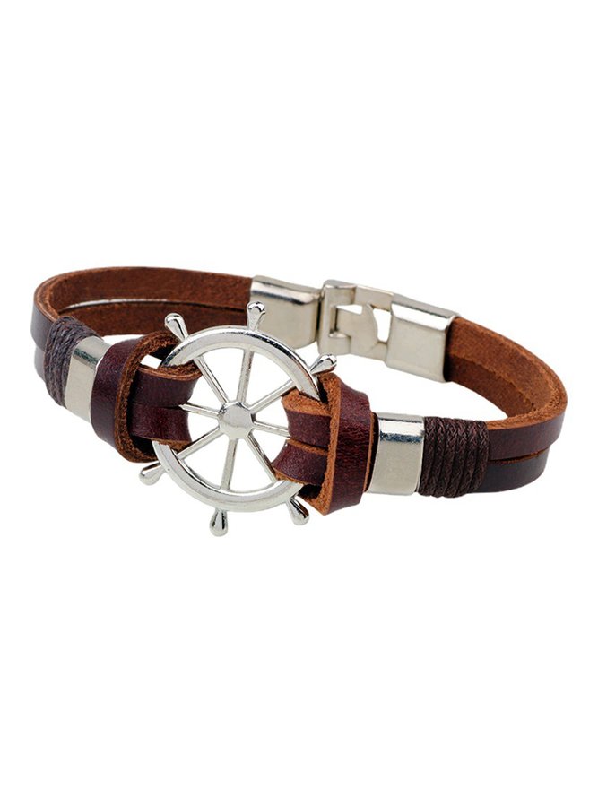 Men Punk Style Nautical Rudder Leather Bracelet