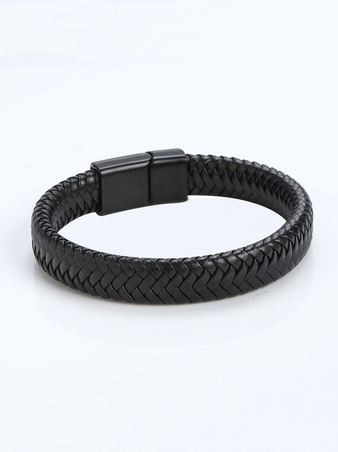 Black Handwoven Leather Cord Magnetic Bracelet