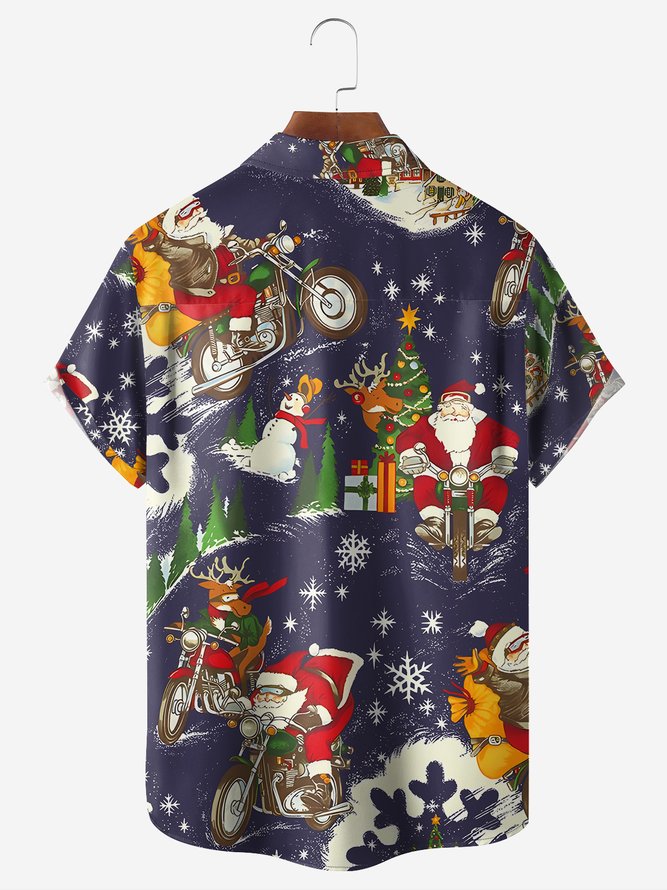 Christmas Chest Pocket Short Sleeve Casual Shirt