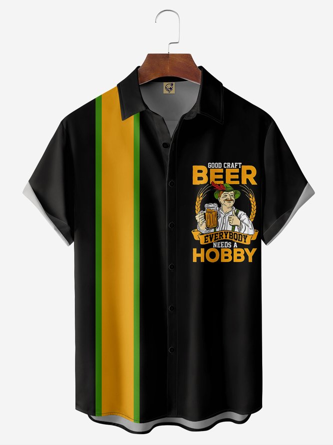 Beer Chest Pocket Short Sleeve Bowling Shirt