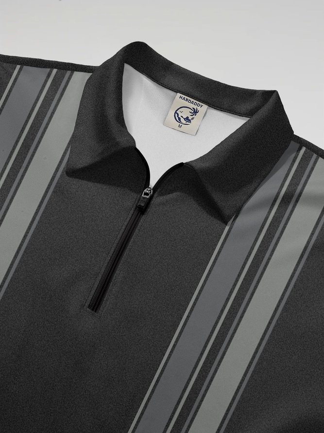 Geometric Striped Long Sleeve Casual Polo Bowling Shirt