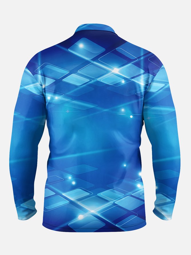 Abstract Tech Geometric Long Sleeve Casual Polo Shirt