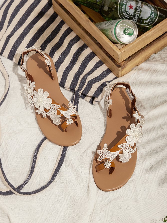 Women's Romantic White Flower Decorative Wedding Sandals
