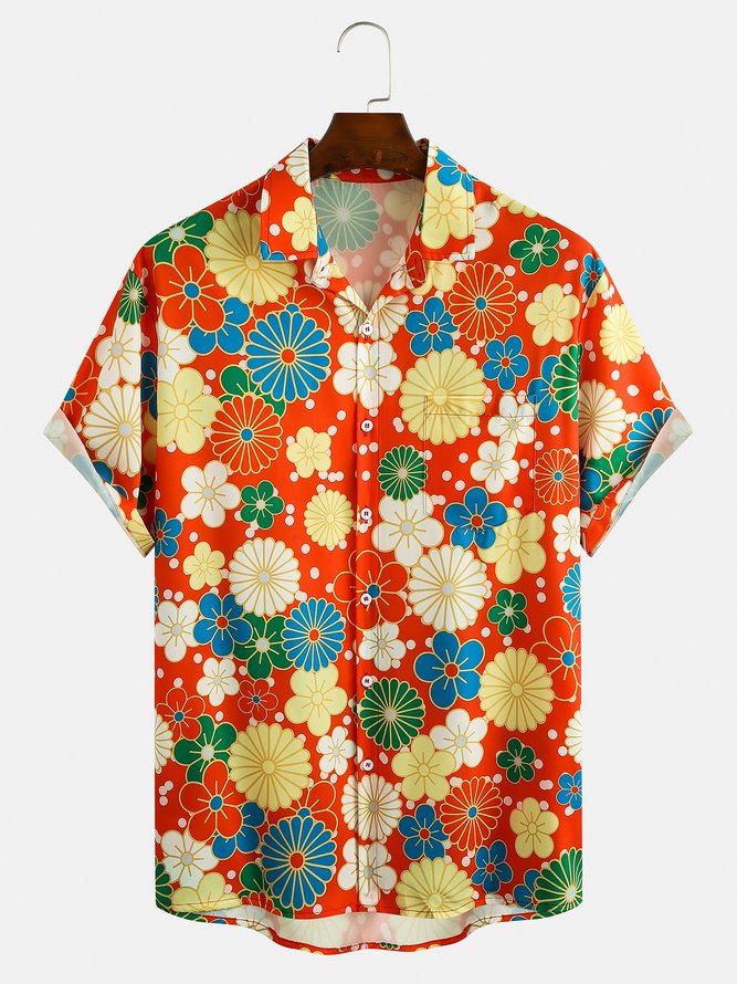 Japanese Traditional Pattern Men's Casual Hawaiian Short Sleeve Shirt