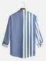 Striped Contrast Color Long Sleeve Shirt Casual Style Lapel Collar Top