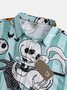 Mens Halloween Print Front Buttons Soft Breathable Chest Pocket Casual Hawaiian Shirt