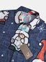 Casual Style Holiday Series Retro Christmas Christmas Gnome Element Pattern Lapel Short-Sleeved Shirt Print Top