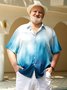 Big Size Gradient Color Chest Pocket Short Sleeve Casual Shirt