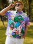 Big Size Dinosaur Easter Egg Chest Pocket Short Sleeve Shirt