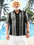 Big Size Geometric Stripe Chest Pocket Short Sleeve Shirt
