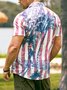 American Flag Coconut Tree Chest Pocket Short Sleeve Hawaiian Shirt