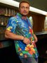 Mens Fancy Hawaiian Floral Parrots Print Casual Short Sleeve Aloha Shirt