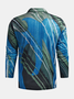 Space Aircraft Geometric Color Block Zip Long Sleeve Casual Polo Shirt