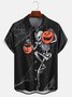 Mens Halloween Skull Print Front Buttons Soft Breathable Chest Pocket Casual Hawaiian Shirt