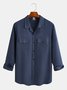 Men's Casual Cotton Linen Pocket Long Sleeve Shirt