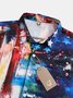 Mens American Flag Front Buttons Soft Breathable Chest Pocket Casual Hawaiian Shirt