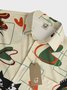 Casual Art Collection Mid-Century Retro Geometric Stripes Color Block Cat Guitar Element Pattern Lapel Short Sleeve Chest Pocket Shirt Print