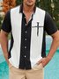 Mens Crucifix Print Casual Breathable Short Sleeve Hawaiian Shirt
