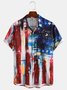 Mens American Flag Front Buttons Soft Breathable Chest Pocket Casual Hawaiian Shirt
