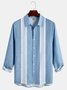 Cotton and linen stripe style geometry leisure men long sleeve shirt