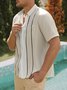 Mens Striped Front Buttons Soft Breathable Chest Pocket Casual Bowling Shirt