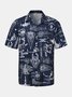 Mens Aerospace Machine Print Casual Breathable Short Sleeve Hawaiian Shirt