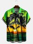 Holiday Style Hawaii Series Gradient Plant Leaves Coconut Tree Element Pattern Lapel Short-Sleeved Print Top