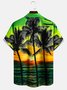 Holiday Style Hawaii Series Gradient Plant Leaves Coconut Tree Element Pattern Lapel Short-Sleeved Print Top