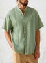 Men's Cotton Linen Stand Collar Short Sleeve Shirt