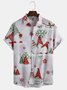 Mens Christmas Print Front Buttons Soft Breathable Chest Pocket Casual Hawaiian Shirt