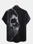 Mens Funky Skull Print Front Buttons Soft Breathable Lapel Chest Pocket Casual Hawaiian Shirt
