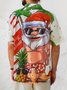 Mens Christmas Santa Surfing Print Front Buttons Soft Breathable Chest Pocket Casual Hawaiian Shirts