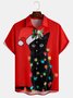 Mens Retro Christmas Black Cat Print Front Buttons Soft Breathable Chest Pocket Casual Hawaiian Shirt
