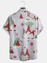 Mens Christmas Print Front Buttons Soft Breathable Chest Pocket Casual Hawaiian Shirt