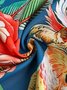 Mens Japanese Ukiyoe Parrots Leaves Print Lapel Loose Chest Pockets Short Sleeve Funky Hawaiian Shirts