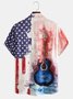 Men's American Flag and Guitar Graphic Print Short Sleeve Shirt