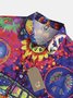 Mens Hippies Peace&Love Print Front Buttons Soft Breathable Chest Pocket Casual Hawaiian Shirt