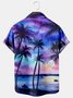 Mens Coconut Tree Sunset Print Casual Breathable Chest Pocket Short Sleeve Hawaiian Shirt