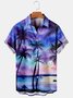 Mens Coconut Tree Sunset Print Casual Breathable Chest Pocket Short Sleeve Hawaiian Shirt