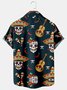 Men's Vintage Skull Pattern Casual Print Loose Short Sleeve Shirt