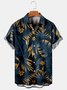 Mens Hawaiian Leaves Print Lapel Loose Chest Pockets Short Sleeve Funky Aloha Shirt