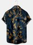 Mens Hawaiian Leaves Print Lapel Loose Chest Pockets Short Sleeve Funky Aloha Shirt