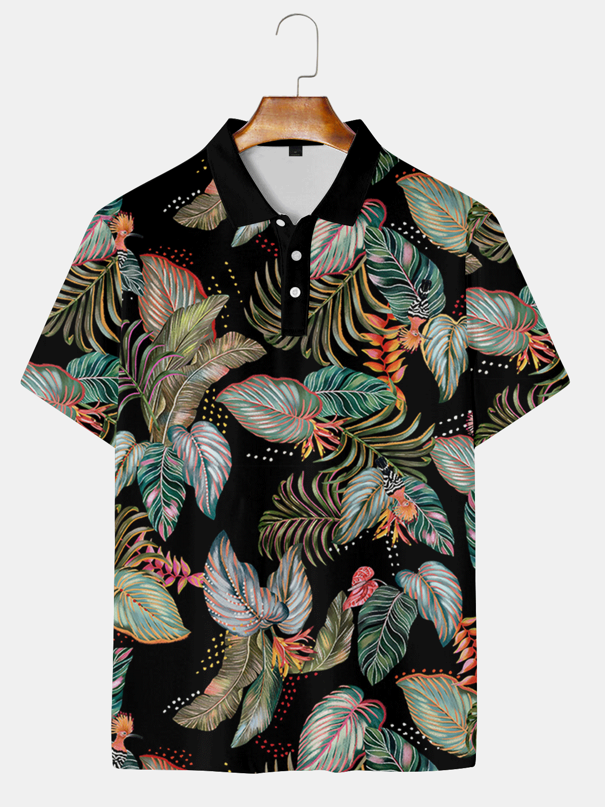Holiday Style Hawaiian Series Plant Leaves And Floral Elements Lapel Short-Sleeved Polo Print Top