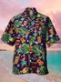 Mens Vintage Hawaiian Tiki Music Print Casual Short Sleeve Aloha Shirts